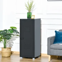 HOMCOM Modern 3-Tier File Cabinet, Storage Organizer with Metal Louvred Door for Living Room, Study, Playroom, Black(m-10)