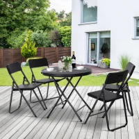 Outsunny 5 PCS Rattan Effect Folding Garden Patio Dining Set  4 Chairs & 1 Table Outdoor Furniture Set - Black(m-9)