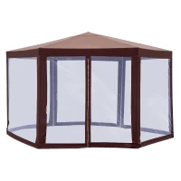 Outsunny Hexagonal Garden Gazebo Patio Party Outdoor Canopy Tent Sun Shelter with Mosquito Netting and Zipped Door, Brown(m-11)