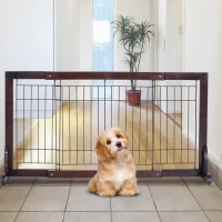 PawHut Free Standing Dog Gate, Adjustable 61 -103 (cm) Indoor Barrier, Flexible Pet Fence, Secure Separation Guard, with Support Feet, for small dog, Brown(m-10)