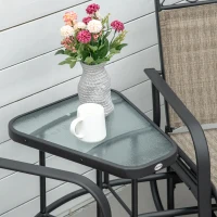 Outsunny Double Outdoor Glider Chair, 2 Seater Patio Rocking Chairs, Swing Bench with Tempered Glass Table, Breathable Mesh Fabric for Backyard, Garden, Porch, Brown(m-11)