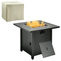 Outsunny Square Propane Gas Fire Pit Table, 40000 BTU Rattan Smokeless Firepit Patio Heater with Protective Cover, Lava Rocks and Lid, 71cm x 71cm x 62cm, Black(m-1)