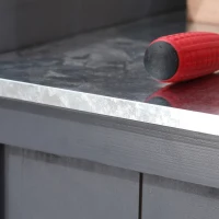 Outsunny Garden Storage Cabinet, Outdoor Tool Shed, Potting Bench Table with Galvanized Top and Two Shelves for Yard Tools or Pool Accessories, Grey(m-7)