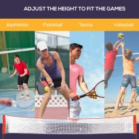 HOMCOM Plasa de Tenis si Badminton Portabila cu Inaltime Reglabila, Plasa de Volei cu Geanta de Transport, 510x102x107/120/155cm, Rosu si Negru(m-4)