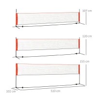 HOMCOM Plasa de Tenis si Badminton Portabila cu Inaltime Reglabila, Plasa de Volei cu Geanta de Transport, 510x102x107/120/155cm, Rosu si Negru(m-3)