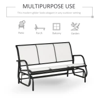 Outsunny Banca Balansoar de Gradina 3 Locuri din Metal si Tesatura, 147x70x85cm, Bej(m-4)