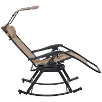 Outsunny Garden Rocking Chair Folding Recliner Outdoor Adjustable Sun Lounger Rocker Zero-Gravity Seat with Headrest Side Holder Patio Deck - Beige(m-15)