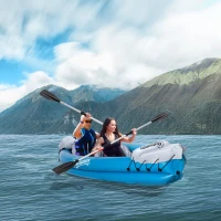 Outsunny Canoe Gonflabil 2 Locuri, Caiac cu 2 Vasle din Aluminiu, Albastru(m-2)