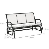 Outsunny Banca Balansoar de Gradina 3 Locuri din Metal si Tesatura, 147x70x85cm, Bej(m-3)