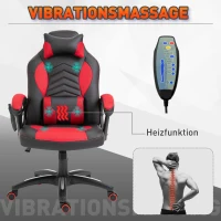 HOMCOM Bureaustoel Massagestoel met 6 Vibratiepunten Ergonomische Gamingstoel met Verwarmingsfunctie Kunstleer Rood 68 x 69 x 108-117cm(m-4)