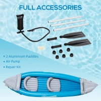 Outsunny Canoe Gonflabil 2 Locuri, Caiac cu 2 Vasle din Aluminiu, Albastru(m-4)