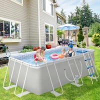 Outsunny Piscina Supraterana Dreptunghiulara cu Pompa Filtru si Scara Incluse, 440x240x122cm, Gri(m-10)