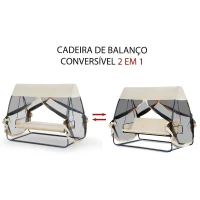 Outsunny Baloiço de Jardim de 3 Lugares Convertível em Cama com Rede Mosquiteira para Terraço Balcão Exterior Carga Máxima 300kg 240x140x197cm Creme(m-6)