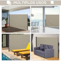 Outsunny Toldo Lateral Retrátil para Terraço Pátio ou Jardim Toldo de Privacidade para Exterior Dobrável 300x180cm Bege(m-5)