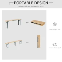 Outsunny Steel Frame Portable Folding Picnic Table Bench Set Dark Green(m-4)
