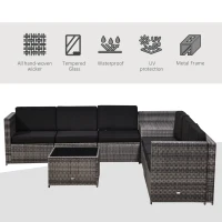 Outsunny 6-Seater Rattan Sofa Furniture Set W/ Cushions, Steel Frame-Grey(m-4)
