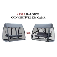 Outsunny Baloiço de Jardim de 3 Lugares Convertível em Cama com Rede Mosquiteira Carga Máxima 300kg 240x140x197cm Cinza(m-6)