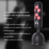 HOMCOM Saco de Boxe de Pé 165cm Sacos de Chão com Suporte para Preencher de Água ou Areia para Adultos e Crianças Preto(m-5)