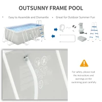Outsunny Piscina Supraterana Dreptunghiulara cu Pompa Filtru si Scara Incluse, 440x240x122cm, Gri(m-7)