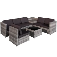 Outsunny 6-Seater Rattan Sofa Furniture Set W/ Cushions, Steel Frame-Grey(m-1)
