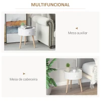 HOMCOM Mesa Apoio Redonda com 1 Gaveta Borda Elevada e 3 Pés de Madeira  Estilo Moderno Ø38x45 cm Branco(m-5)