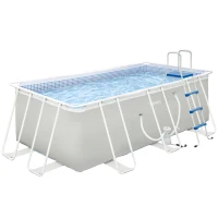Outsunny Piscina Supraterana Dreptunghiulara cu Pompa Filtru si Scara Incluse, 440x240x122cm, Gri(m-1)