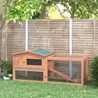 PawHut® Klatka Dla Zajęcy Królików 2-Poziomowa Z Wybiegiem Małe Zwierzęta Lite Drewno 158 x 58 x 68 cm(m-6)