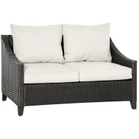 Outsunny Canapea de Gradina 2 Locuri din Ratan PE, Canapea de Exterior cu Perne Captusite si Picioare Reglabile(m-1)