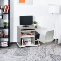 HOMCOM Bureau Informatique à roulettes avec Support Clavier dim. 80L x 50l x 76H cm MDF Gris Blanc(m-2)