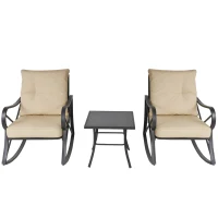 Outsunny Ensemble de Jardin 3 pièces 2 fauteuils à Bascule Table Basse Acier époxy Noir Coussins Polyester Beige(m-4)