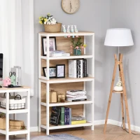 HOMCOM Bibliothèque meuble de rangement 4 étagères dim. 80L x 30l x 151H cm MDF chêne clair blanc(m-3)