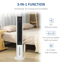 HOMCOM Portable Air Cooler, 6L Tank Humidifier Evaporative Ice Cooling Fan Water Conditioner Unit with 3 Modes, 3 Speed, Remote, Timer, Oscillating for Home Bedroom, White(m-6)