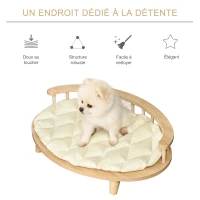 PawHut Canapé design chien chat style cosy chic dim. 70L x 50l x 22H cm coussin capitonné intégré écru panneaux particules aspect bois clair(m-4)
