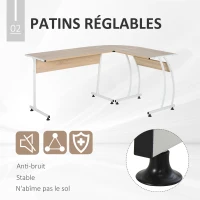 HOMCOM Bureau Informatique multimédia Bureau d'angle Design Contemporain métal Blanc Imitation Bois chêne Clair(m-5)