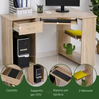 HOMCOM Scrivania ad Angolo per Computer e PC con Ripiano Tastiera, Cassetto e Ripiani, per Cameretta o Ufficio, in Legno(m-6)