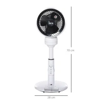HOMCOM 9'' Air Circulator Fan 3 Speed 3 Mode, 70° Oscillation 90° Vertical Tilt, Height Adjustable, Remote Controller, for Living Room, Bedroom, Office, Black and White(m-3)