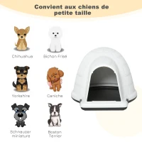 PawHut Niche chien niche igloo maison pour chat dim. 80L x 68l x 53H cm polypropylène blanc noir(m-5)