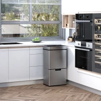 HOMCOM Balde de Lixo 72L com Abertura Automática de Aço Inoxidável e Reciclagem para Cozinha 42x30x81 cm Prata(m-13)