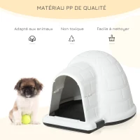 PawHut Niche chien niche igloo maison pour chat dim. 80L x 68l x 53H cm polypropylène blanc noir(m-4)