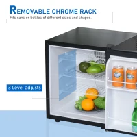 HOMCOM Freestanding Beverage Fridge and Cooler with Movable Chrome Rack Extra Storage Shelf, Hold up to 40 Cans, for Beer Soda Water Cola, Home Office, Black and Silver(m-7)
