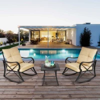 Outsunny Ensemble de Jardin 3 pièces 2 fauteuils à Bascule Table Basse Acier époxy Noir Coussins Polyester Beige(m-2)