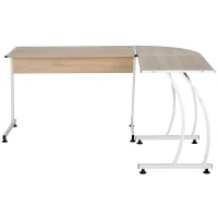 HOMCOM Bureau Informatique multimédia Bureau d'angle Design Contemporain métal Blanc Imitation Bois chêne Clair(m-1)