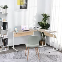 HOMCOM Bureau Informatique multimédia Bureau d'angle Design Contemporain métal Blanc Imitation Bois chêne Clair(m-2)
