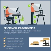 Vinsetto Convertidor de Escritorio de Pie con Altura Ajustable de 13,5-51 cm Bandeja para Teclado Desmontable y Plataforma de 80x40 cm Estación de Trabajo Madera Natural(m-7)