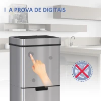 HOMCOM Balde de Lixo 72L com Abertura Automática de Aço Inoxidável e Reciclagem para Cozinha 42x30x81 cm Prata(m-5)