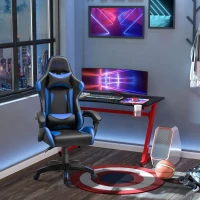 Vinsetto Silla Gaming Profesional Silla de Escritorio Ergonómica Reclinable y Ajustable en Altura con Respaldo Alto Reposacabezas y Reposabrazos 66x66x128-138 cm Azul(m-10)