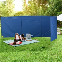 Outsunny Camping Windbreak, Foldable Portable Wind Blocker w/ Carry Bag and Steel Poles, Beach Sun Screen Shelter Privacy Wall, 450cm x 150cm(m-2)