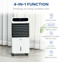 HOMCOM Mobile Air Cooler, 12L Tank Evaporative Ice Cooling Fan Water Conditioner Humidifier Unit with 3 Modes, 3 Speed, Remote, Timer, Oscillating for Home Bedroom(m-6)