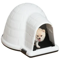 PawHut Niche chien niche igloo maison pour chat dim. 80L x 68l x 53H cm polypropylène blanc noir(m-1)