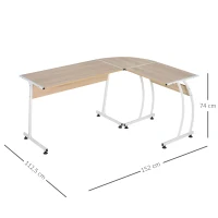 HOMCOM Bureau Informatique multimédia Bureau d'angle Design Contemporain métal Blanc Imitation Bois chêne Clair(m-3)